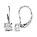 14k White Gold Diamond Cluster Leverback Earrings