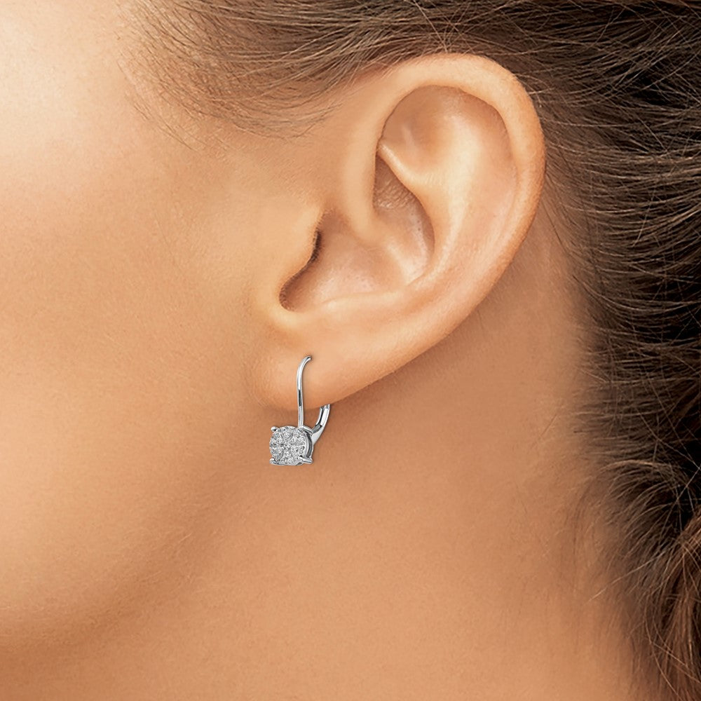 14k White Gold Diamond Cluster Leverback Earrings
