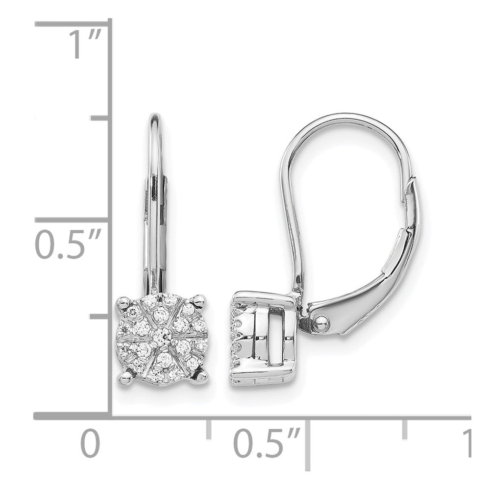 14k White Gold Diamond Cluster Leverback Earrings
