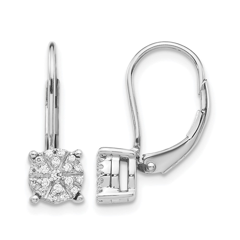 14k White Gold Diamond Cluster Leverback Earrings