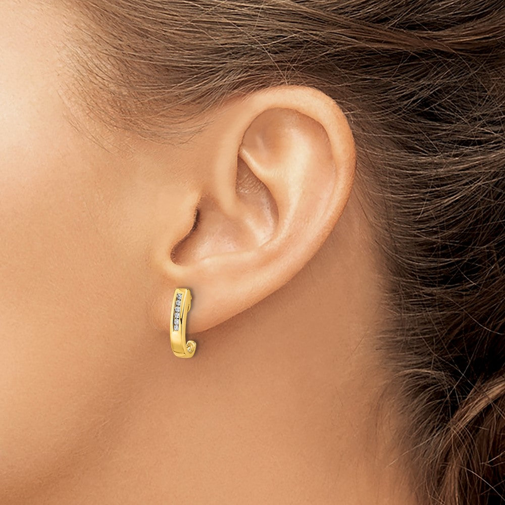 14k Diamond J-Hoop Post Earrings