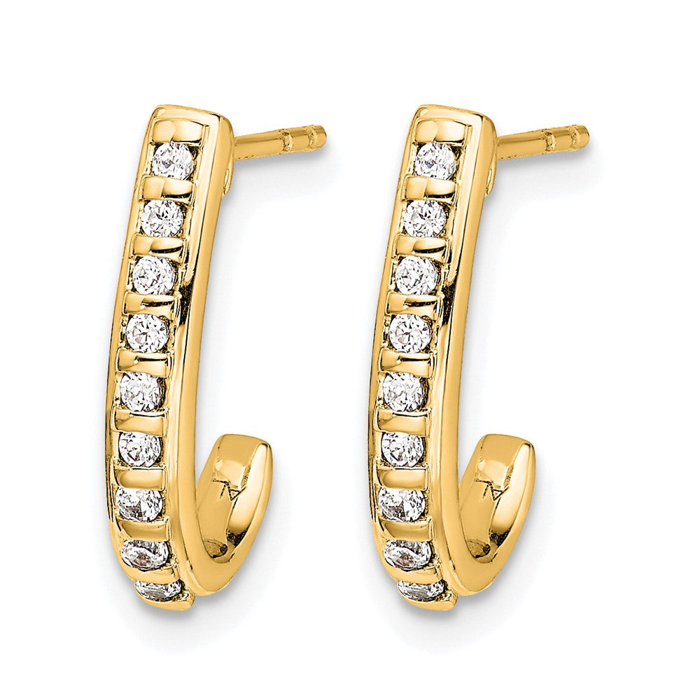 14k Diamond J-Hoop Post Earrings
