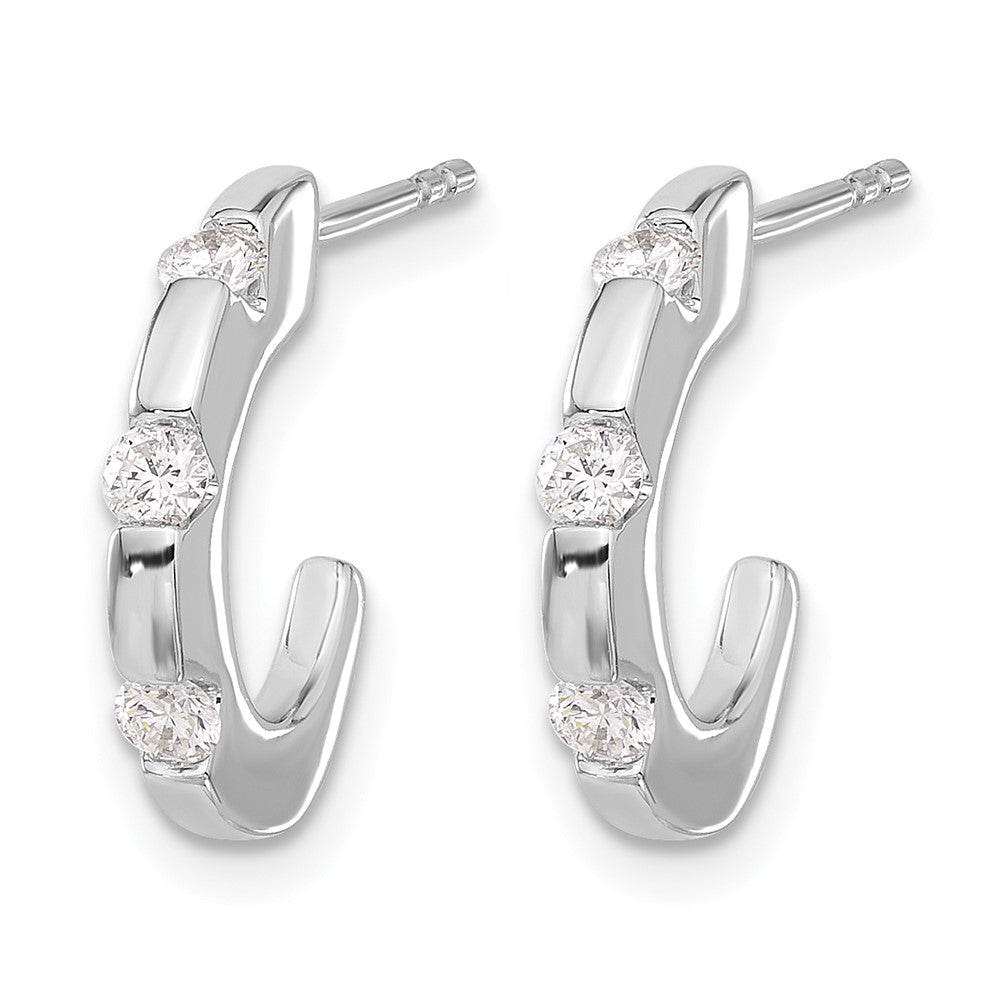 14k White Gold Diamond J-Hoop Post Earrings