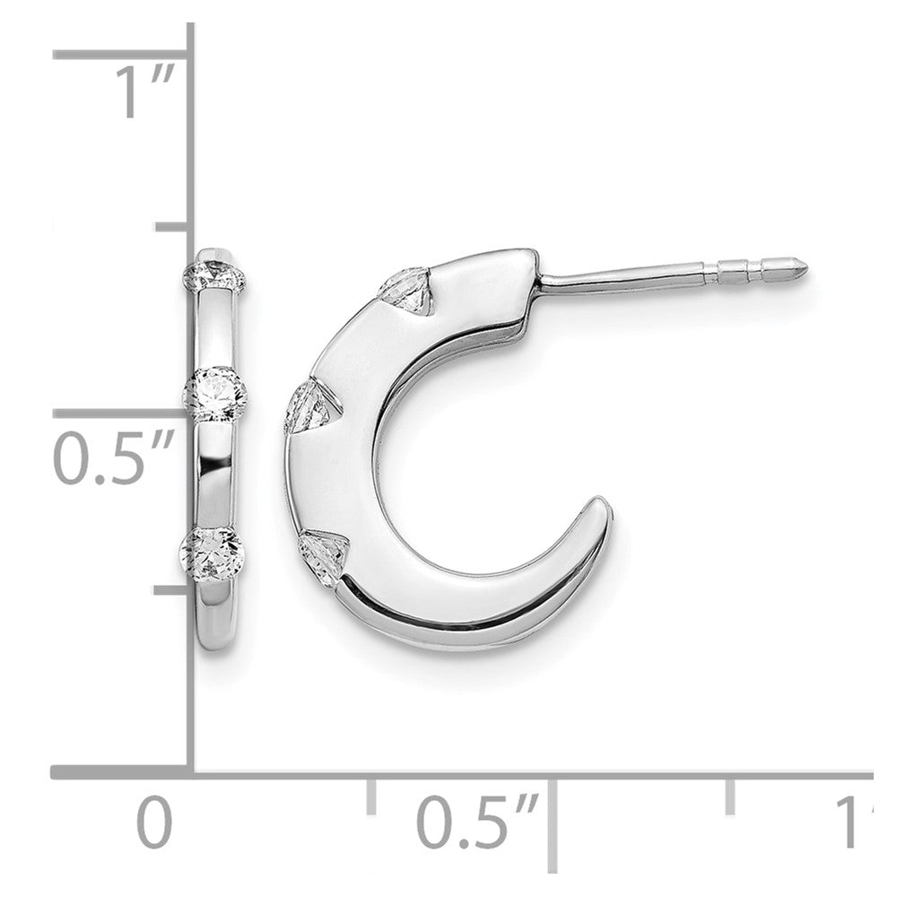 14k White Gold Diamond J-Hoop Post Earrings