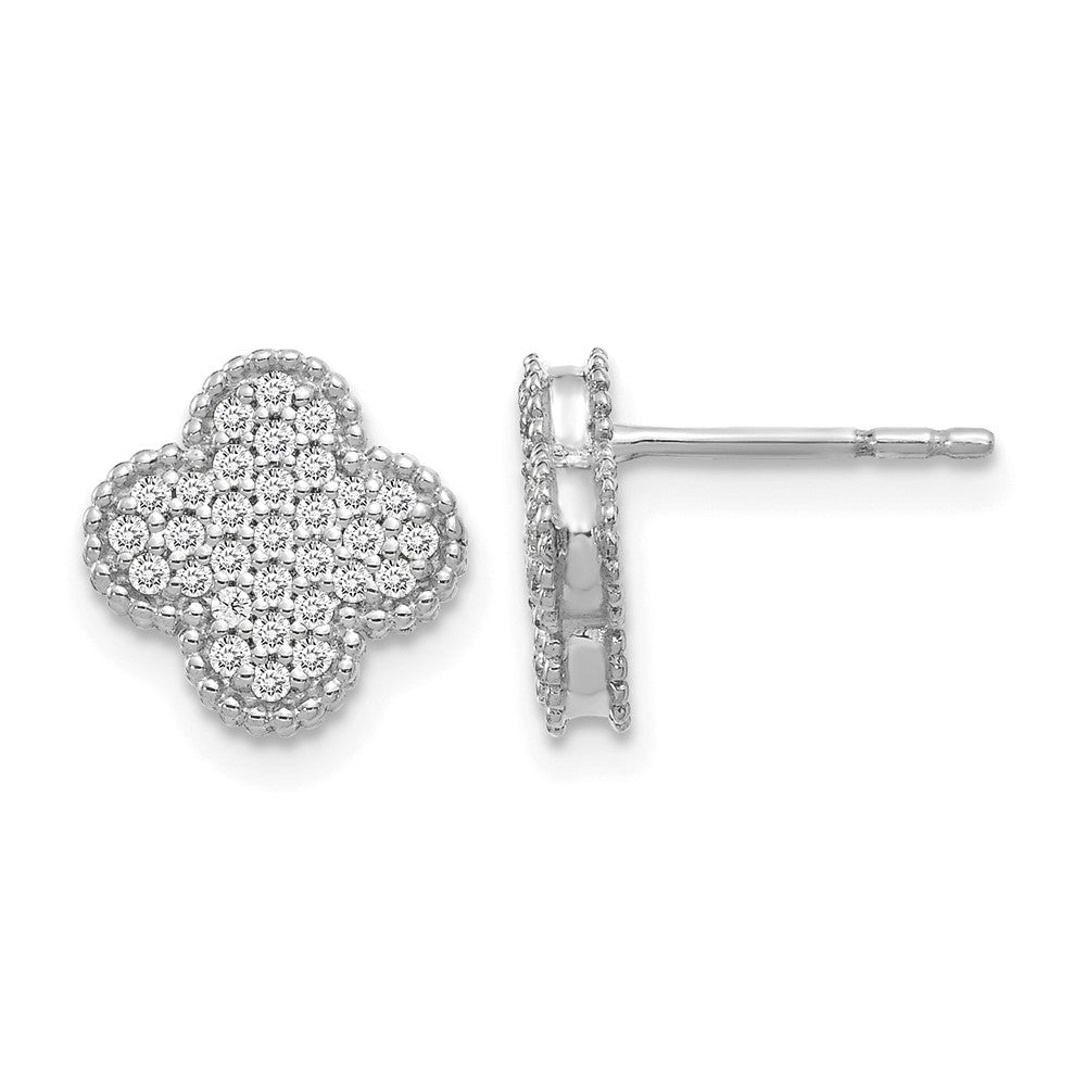 14k White Gold Diamond Quatrefoil Post Earrings