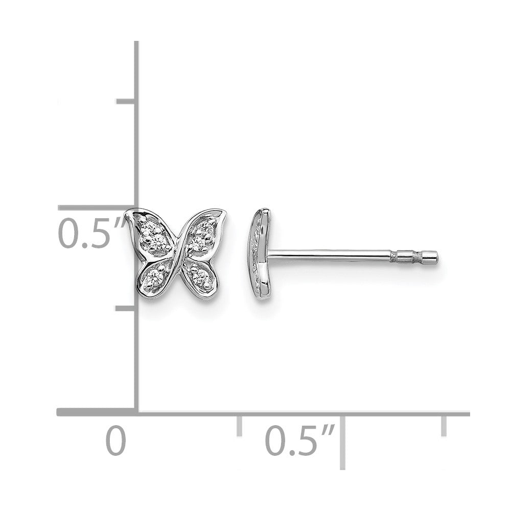 14k White Gold Diamond Butterfly Post Earrings