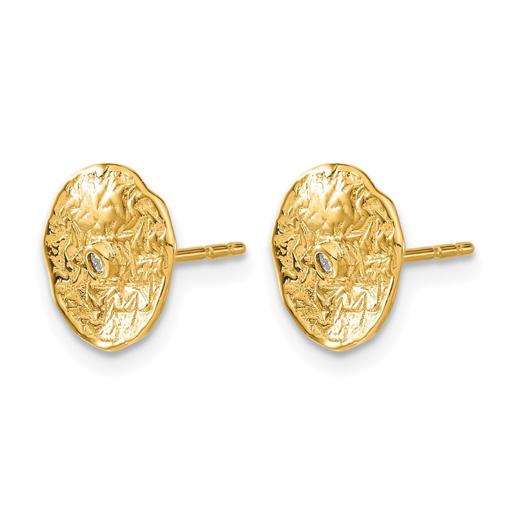 14k Small Textured Circle Diamond Earrings
