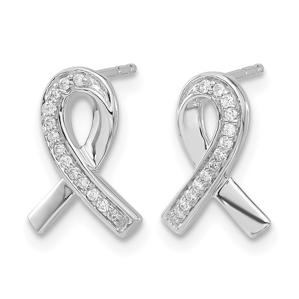 14k White Gold Diamond Awareness Ribbon Earrings