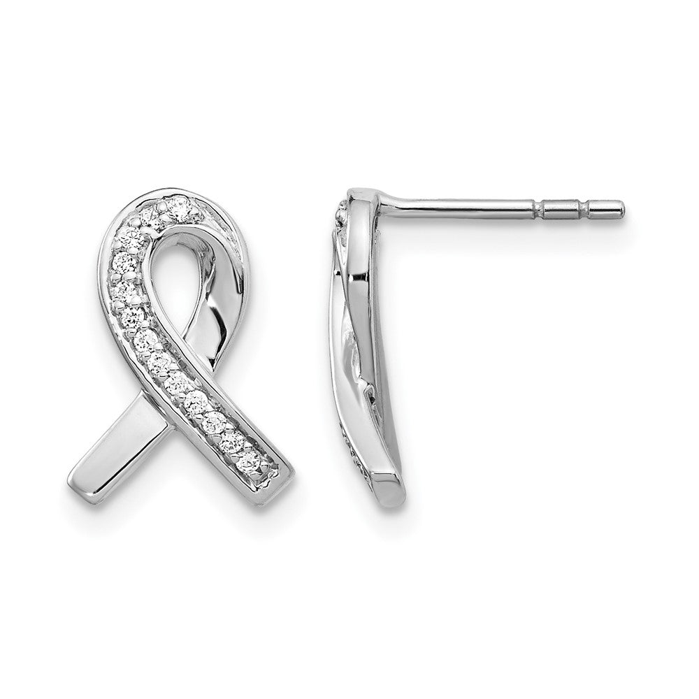 14k White Gold Diamond Awareness Ribbon Earrings