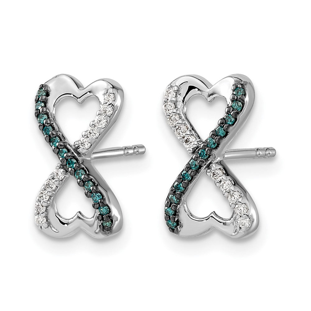 14k White Gold Blue and White Diamond Infinity Heart Post Earrings