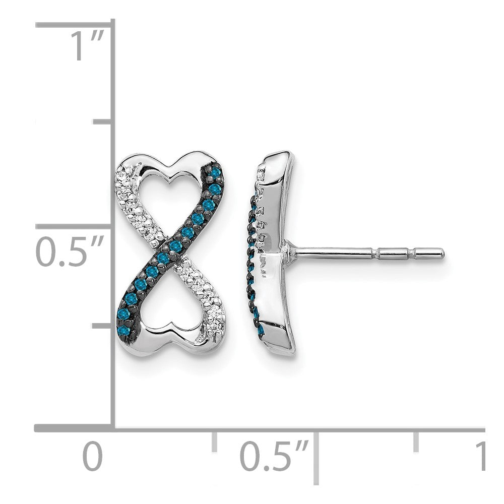 14k White Gold Blue and White Diamond Infinity Heart Post Earrings