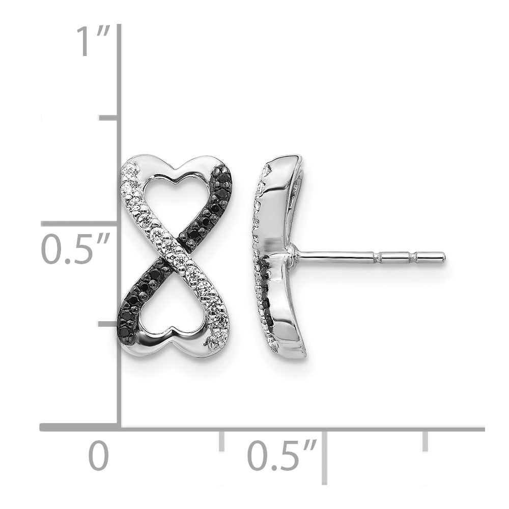 14k White Gold Black and White Diamond Infinity Heart Post Earrings
