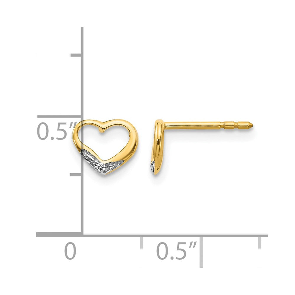 14k and Rhodium Diamond Heart Post Earrings
