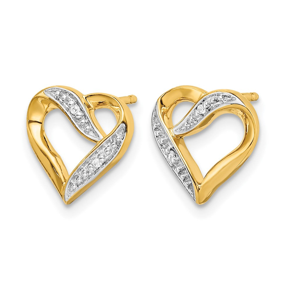 14k and Rhodium Diamond Heart Post Earrings