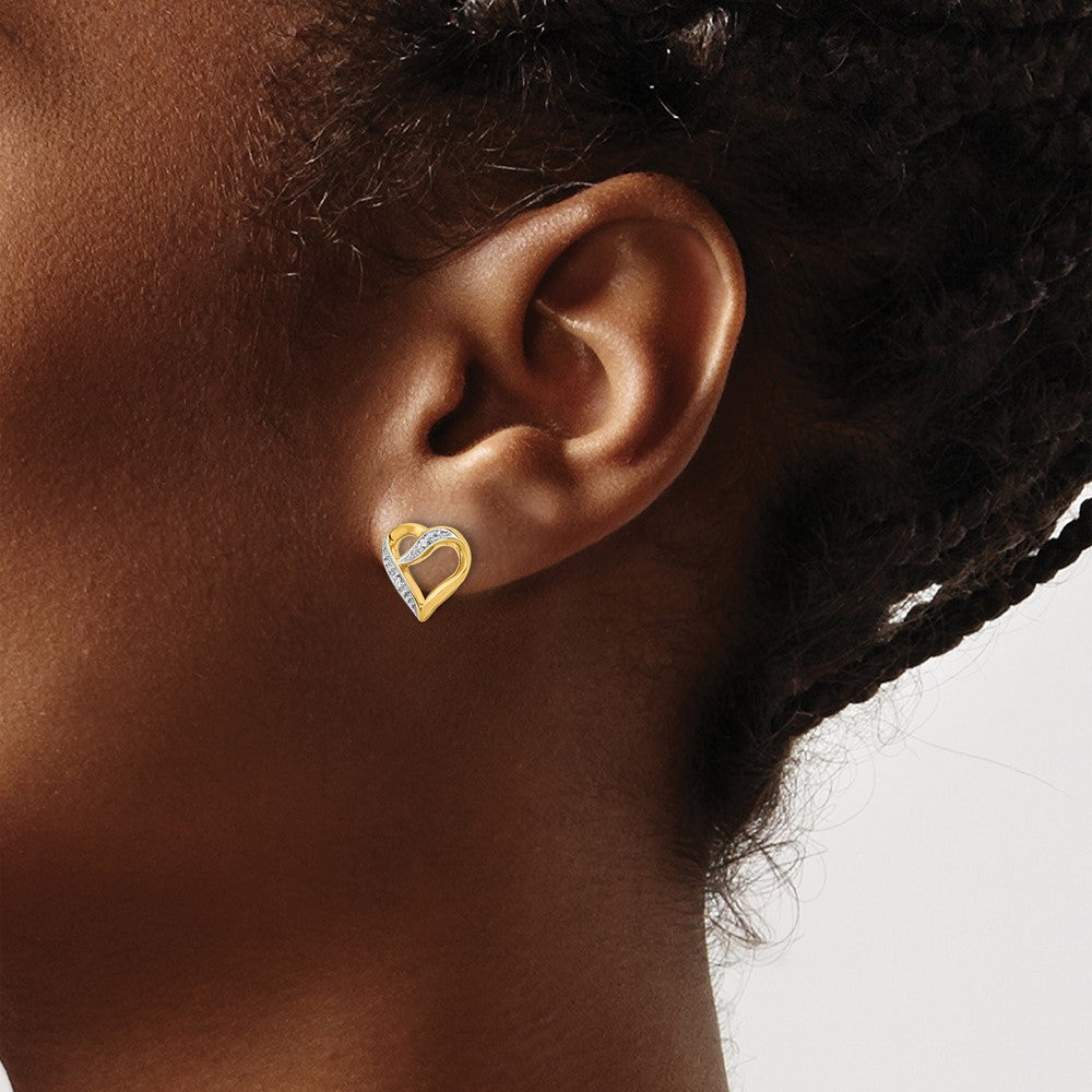 14k and Rhodium Diamond Heart Post Earrings