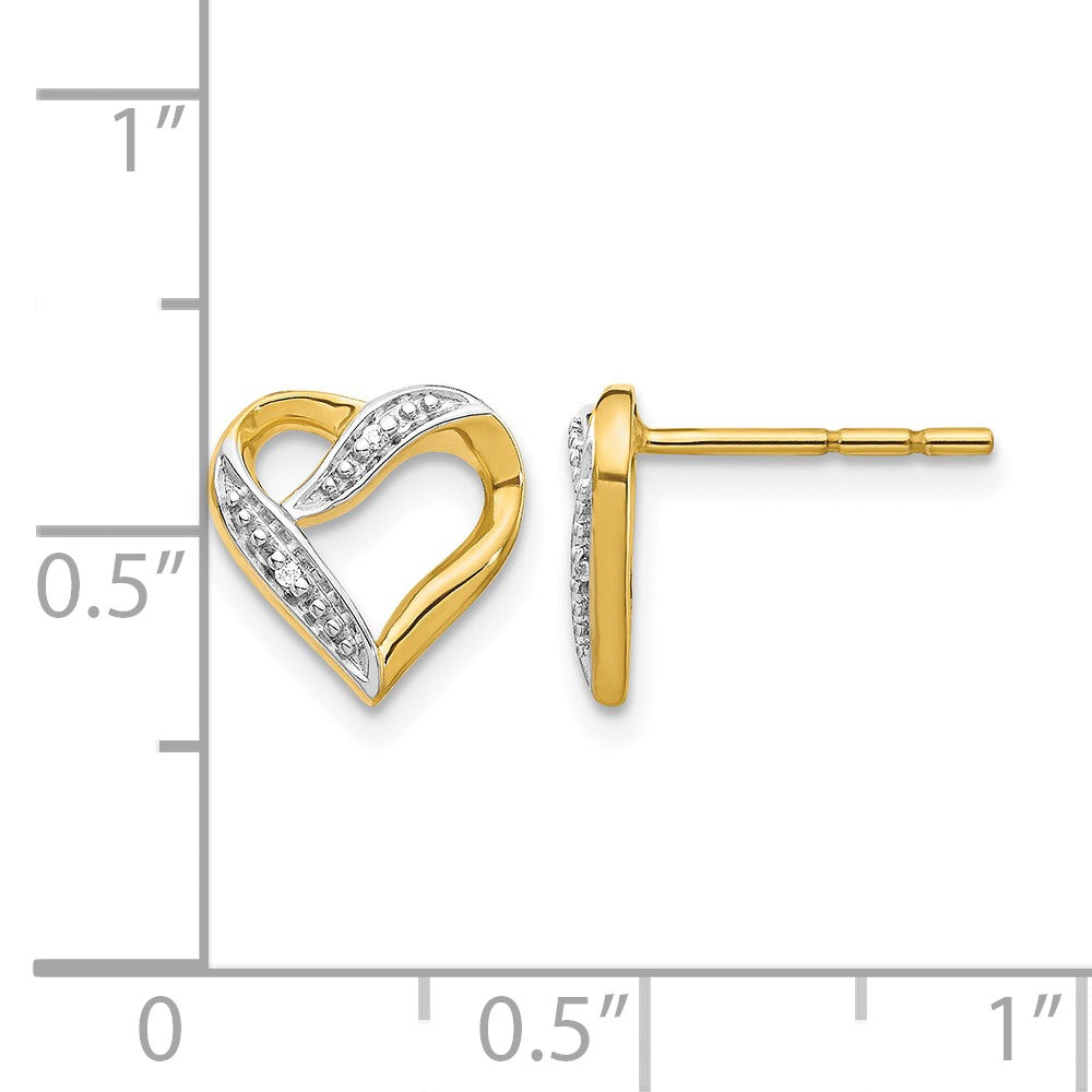 14k and Rhodium Diamond Heart Post Earrings