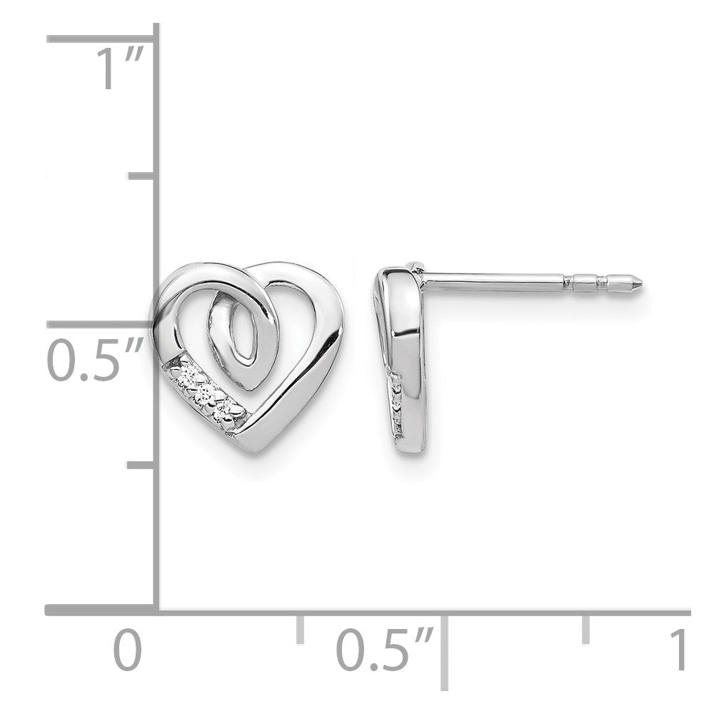 14k White Gold Diamond Heart Post Earrings