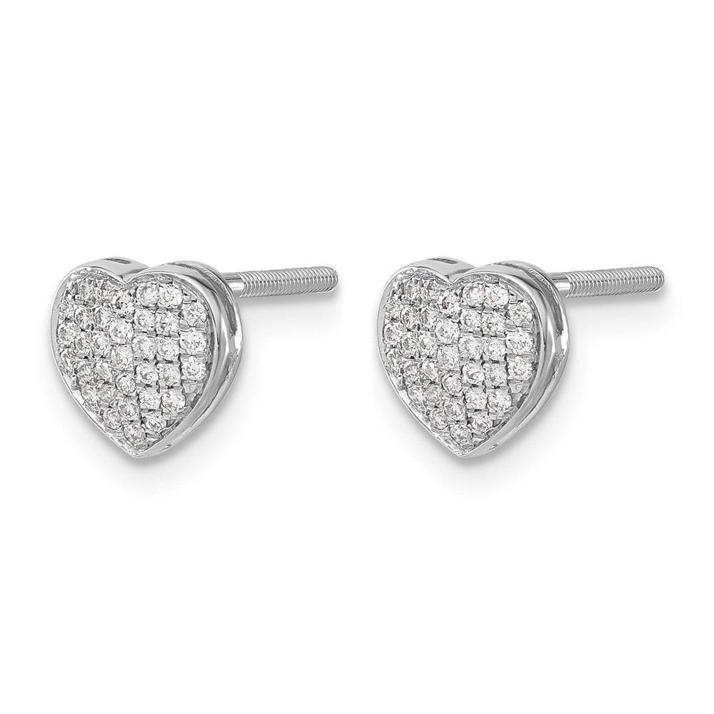 14k White Gold Diamond Heart Screw Back Post Earrings