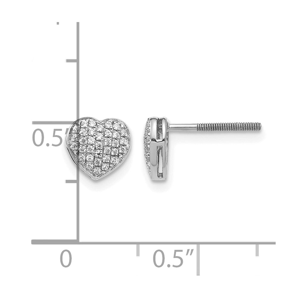14k White Gold Diamond Heart Screw Back Post Earrings
