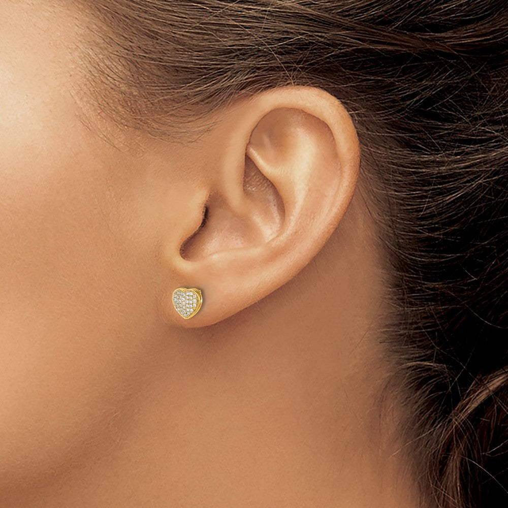 14k Diamond Heart Screw Back Post Earrings