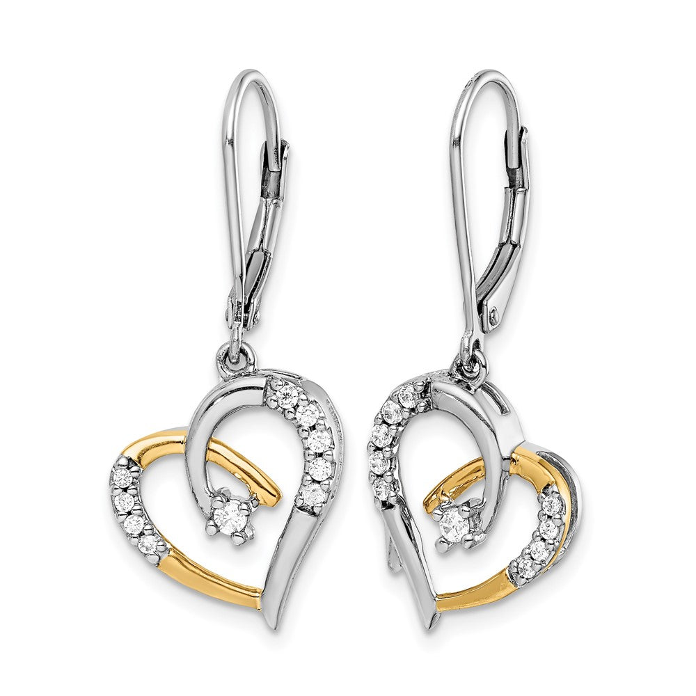 14k Yellow and White Gold Diamond Heart Leverback Earrings
