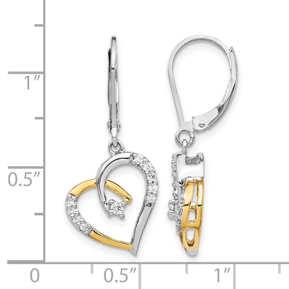 14k Yellow and White Gold Diamond Heart Leverback Earrings
