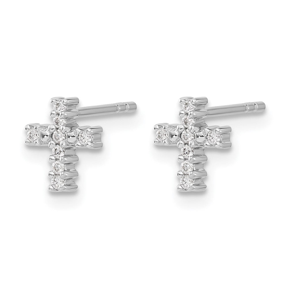 14k White Gold Polished Diamond Cross Post Earrings