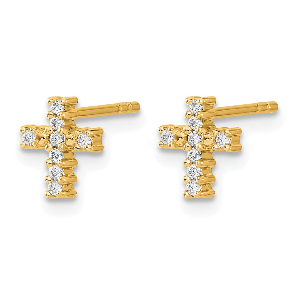 14k Gold Polished Diamond Cross Post Earrings