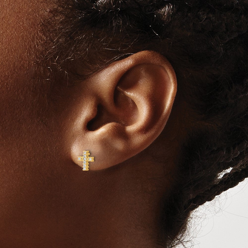 14k Gold Polished Diamond Cross Post Earrings