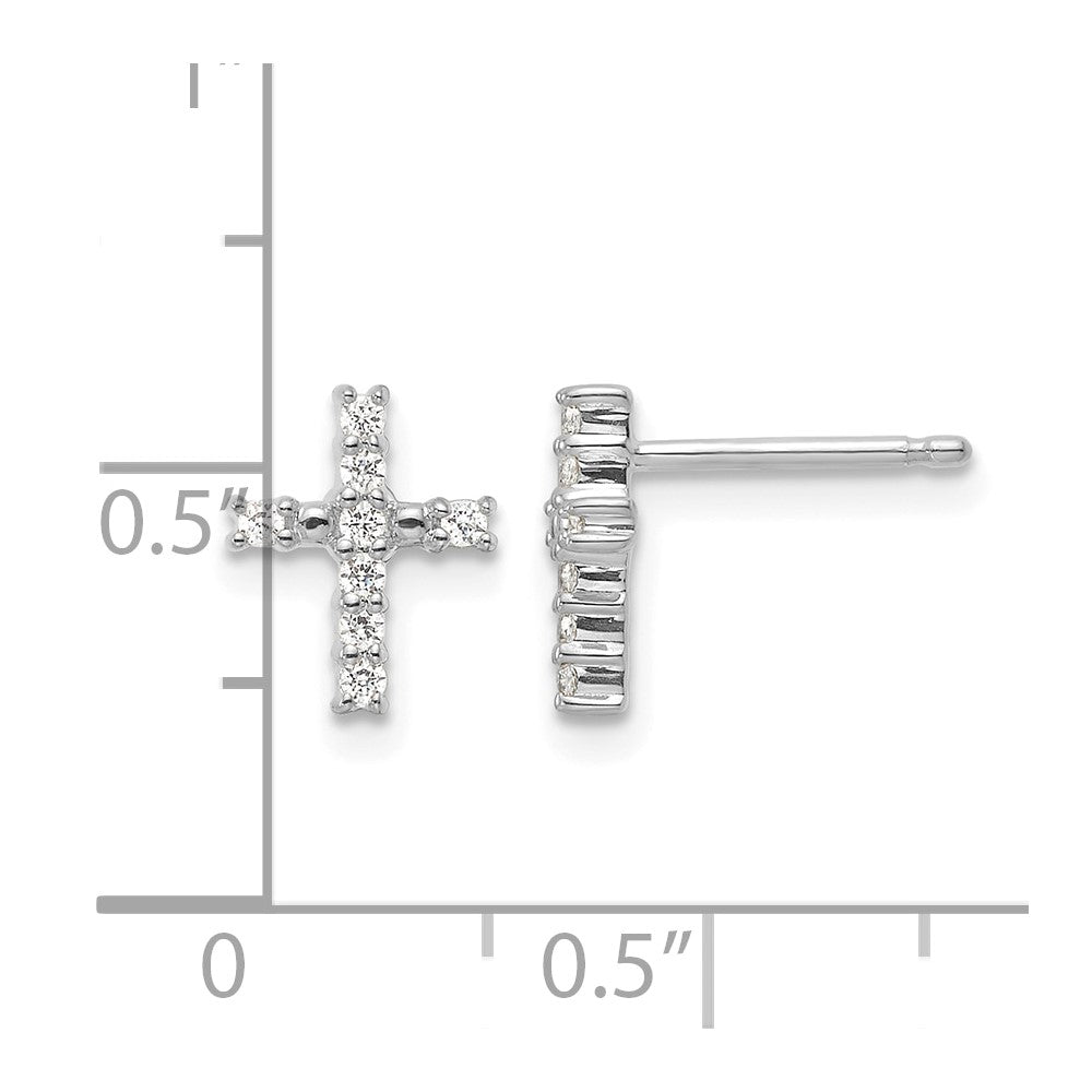 14k White Gold Polished Diamond Cross Post Earrings