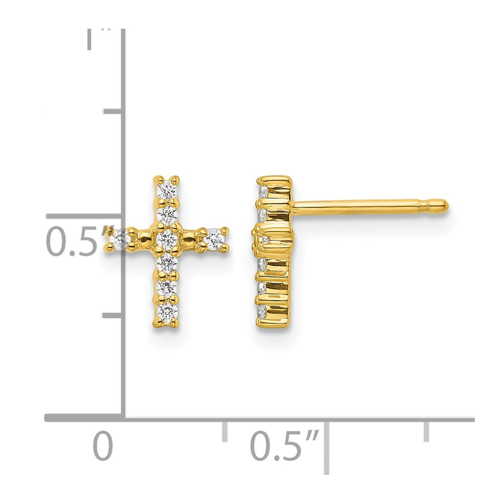 14k Gold Polished Diamond Cross Post Earrings