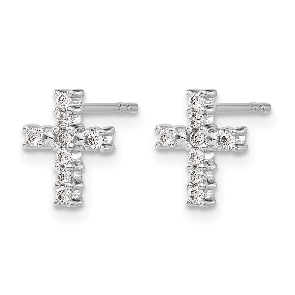 14k White Gold Polished Diamond Cross Post Earrings