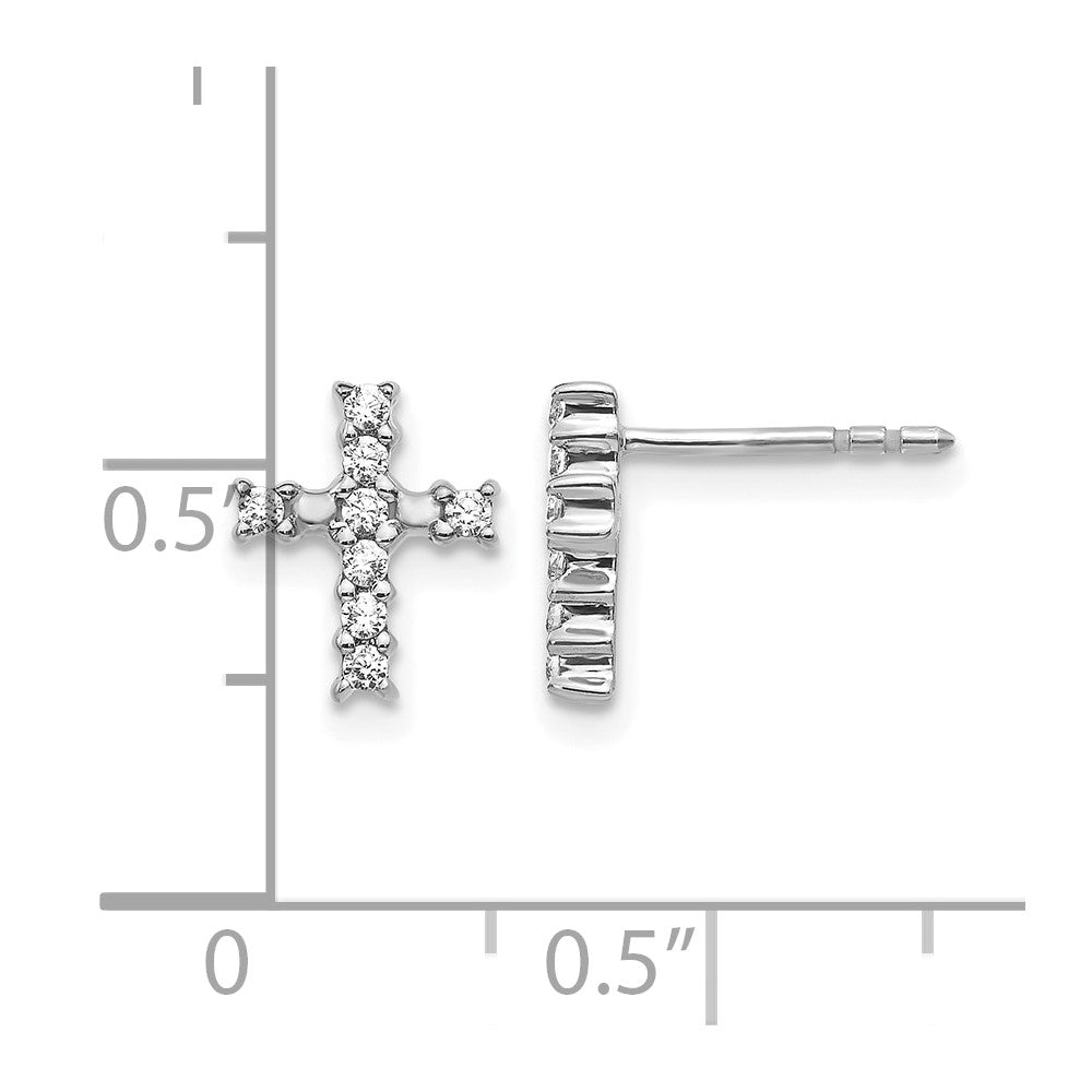 14k White Gold Polished Diamond Cross Post Earrings