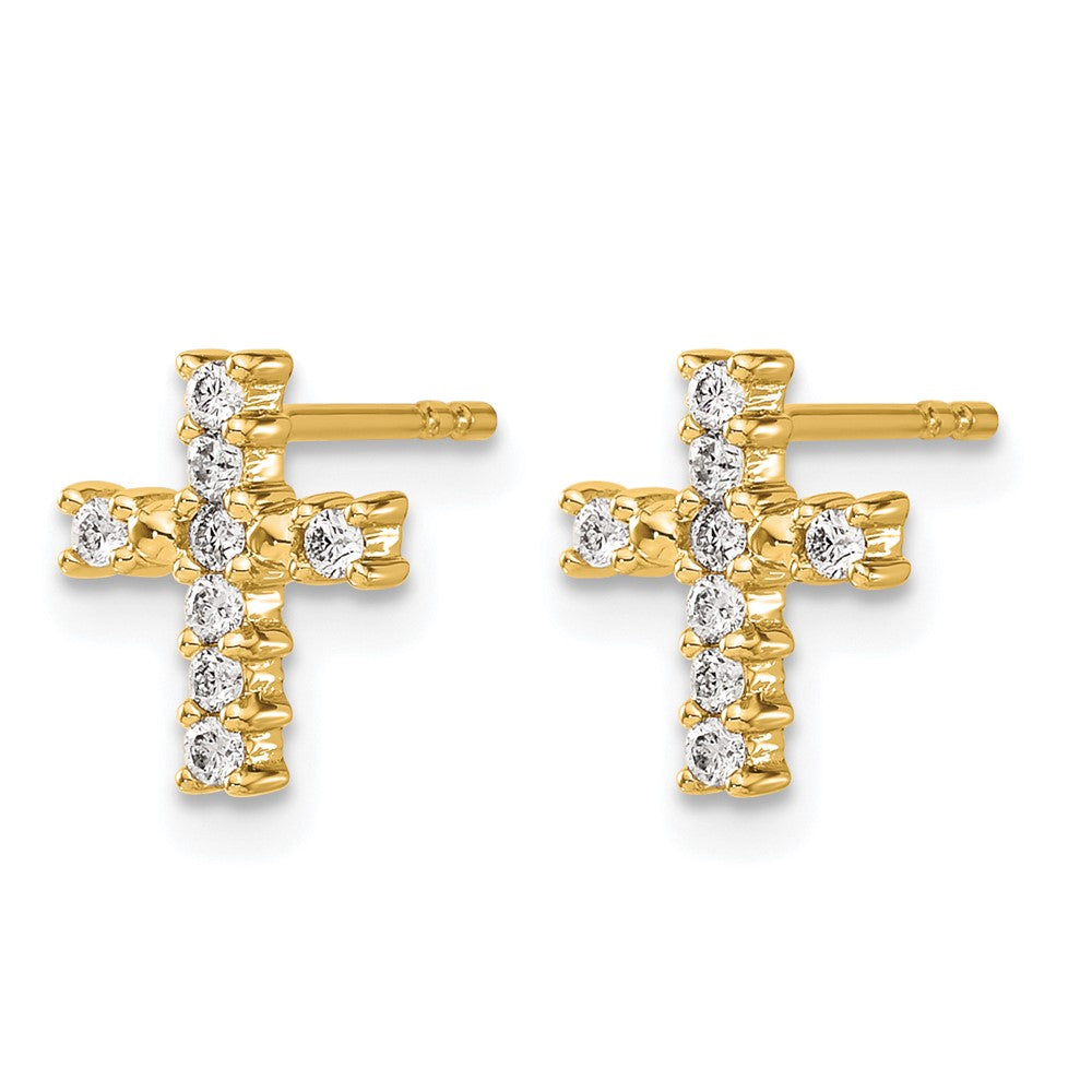 14k Gold Polished Diamond Cross Post Earrings