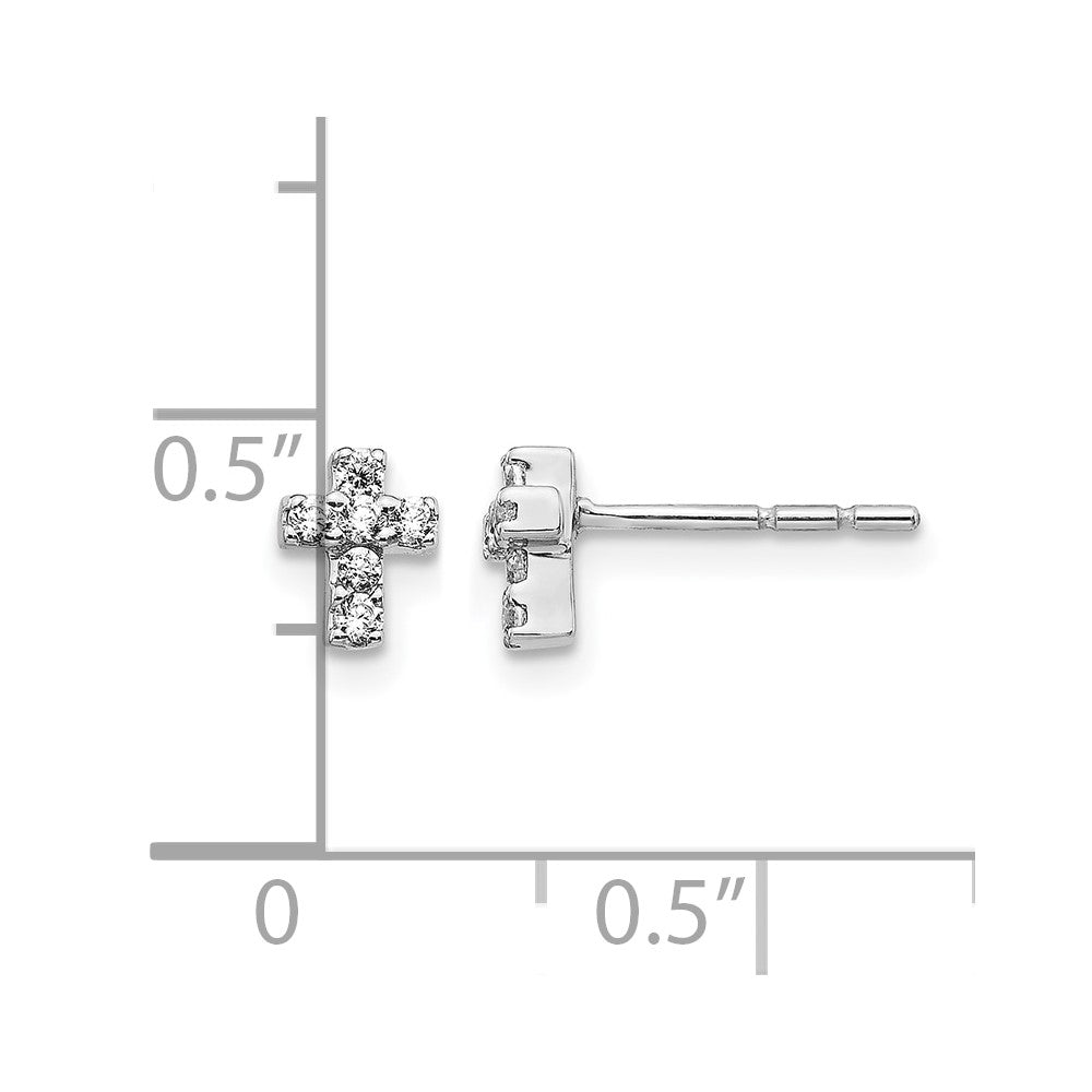 14k White Gold Diamond Cross Earrings