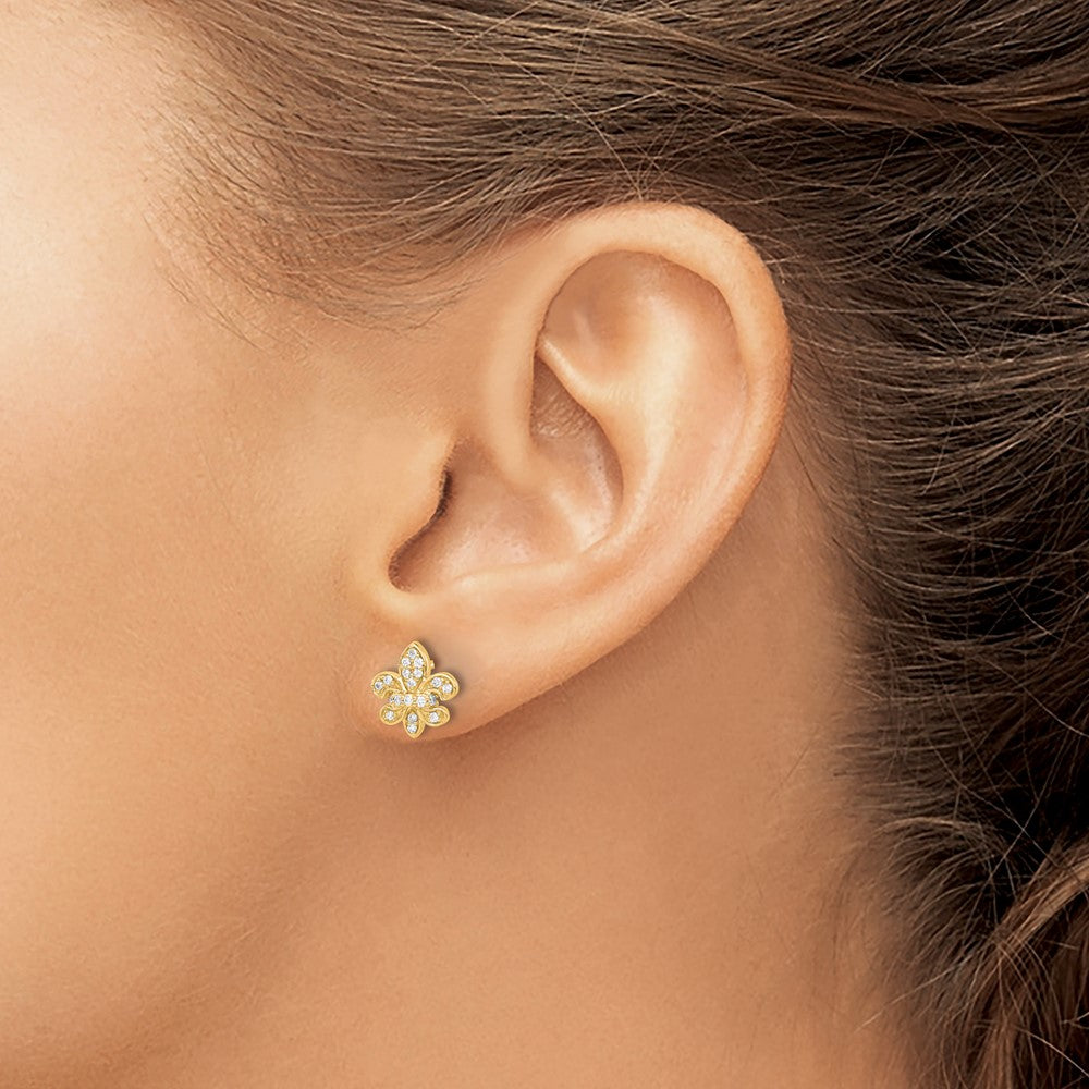 14k Diamond Fleur de Lis Post Earrings