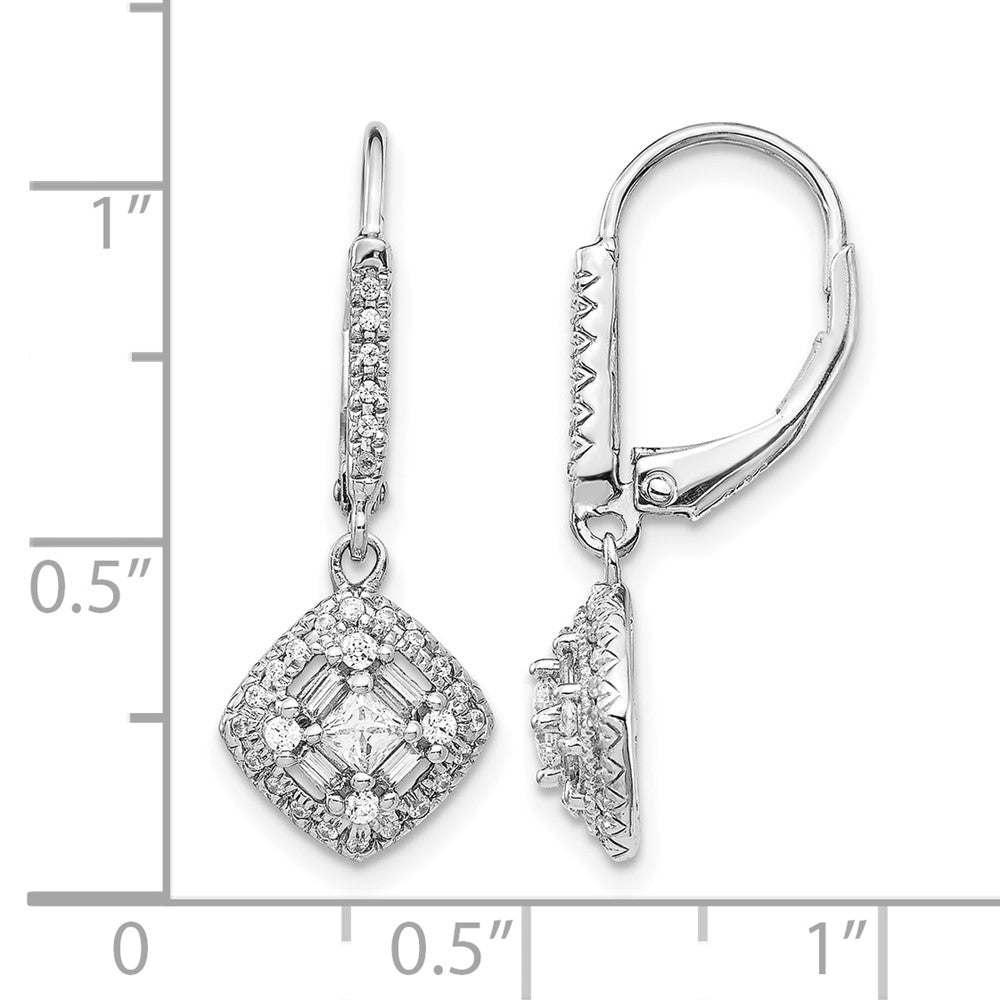 14k White Gold Diamond Leverback Earrings