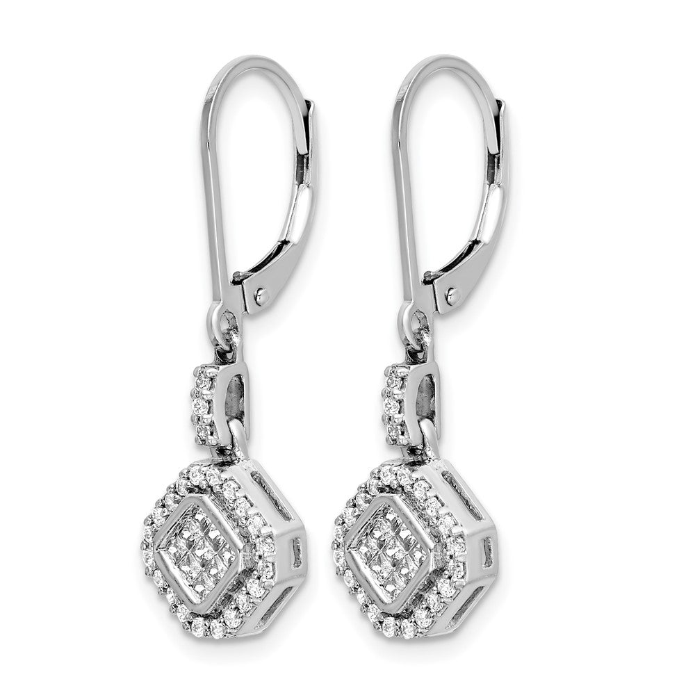 14k White Gold Diamond Leverback Earrings