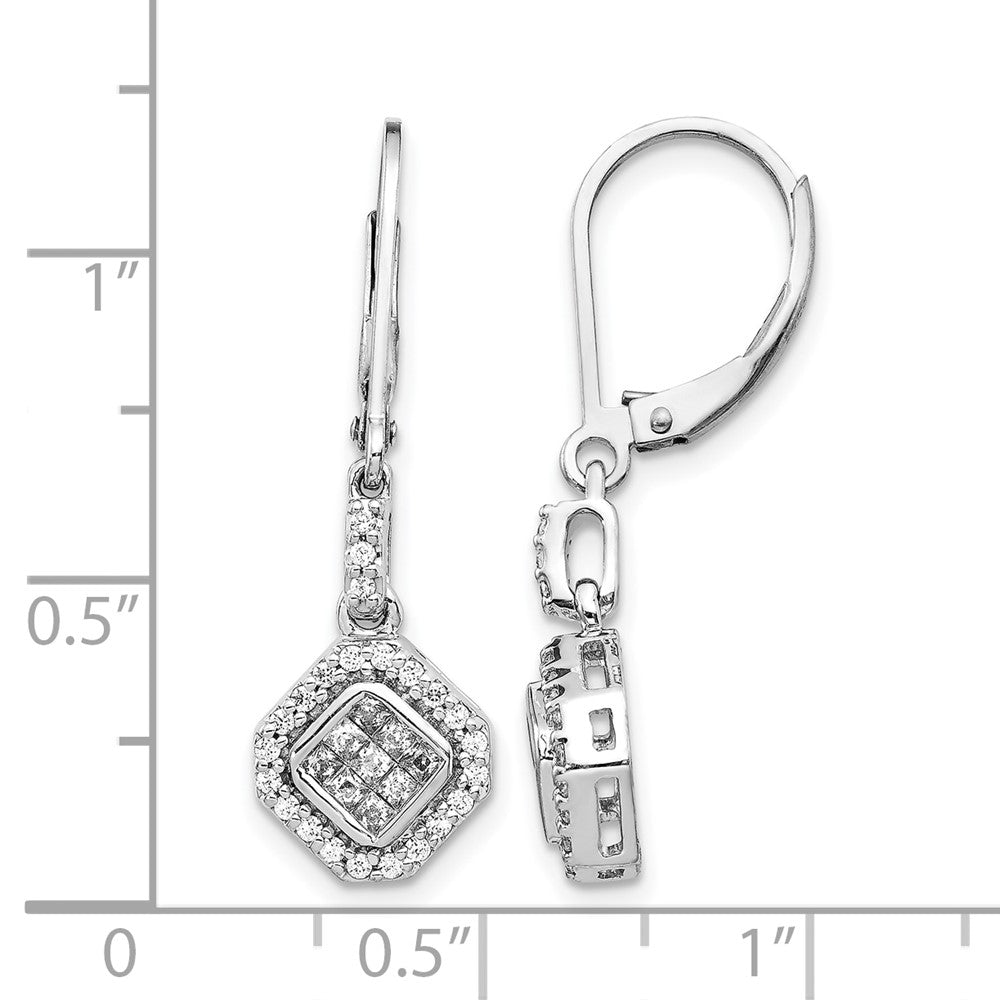 14k White Gold Diamond Leverback Earrings