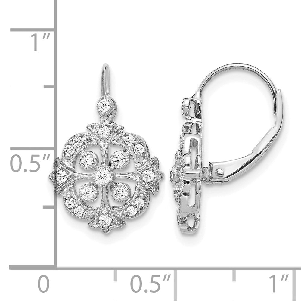14k White Gold Diamond Leverback Earrings
