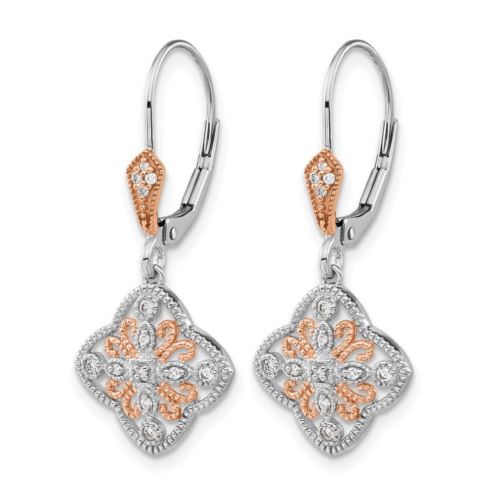 14k White Gold w/Rose Rhodium Diamond Leverback Earrings