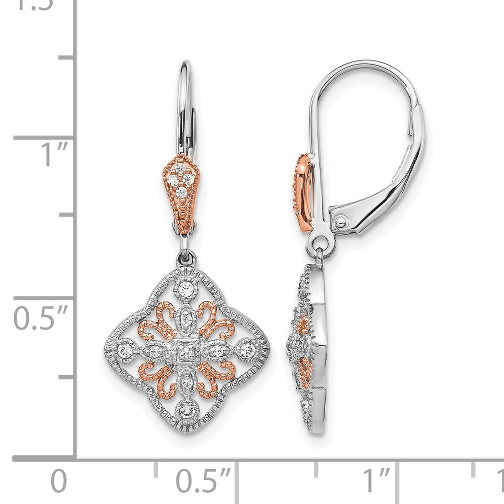 14k White Gold w/Rose Rhodium Diamond Leverback Earrings