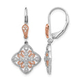 14k White Gold w/Rose Rhodium Diamond Leverback Earrings