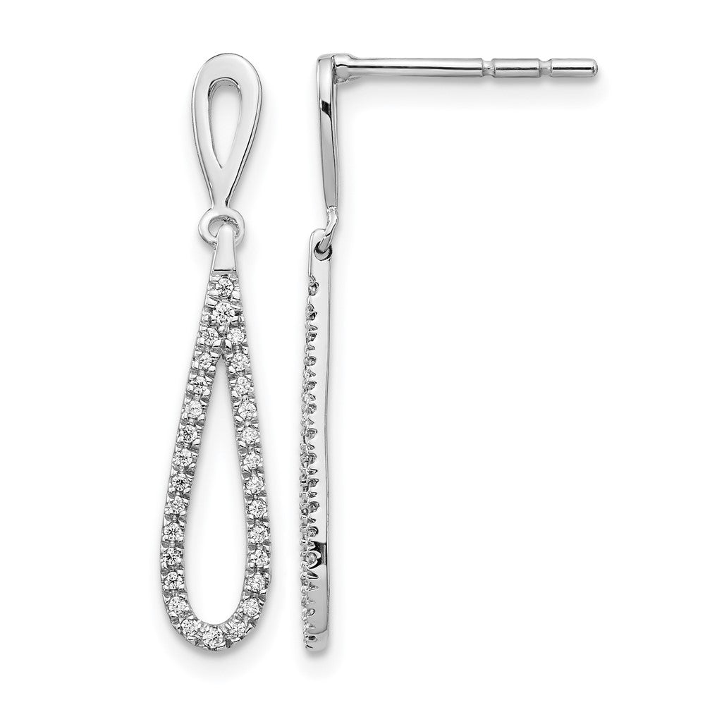 14k White Gold Polished Diamond Teardrop Dangle Post Earrings