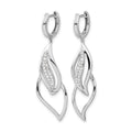 14k White Gold Diamond Hinged Hoop Leaf Design Dangle Earrings