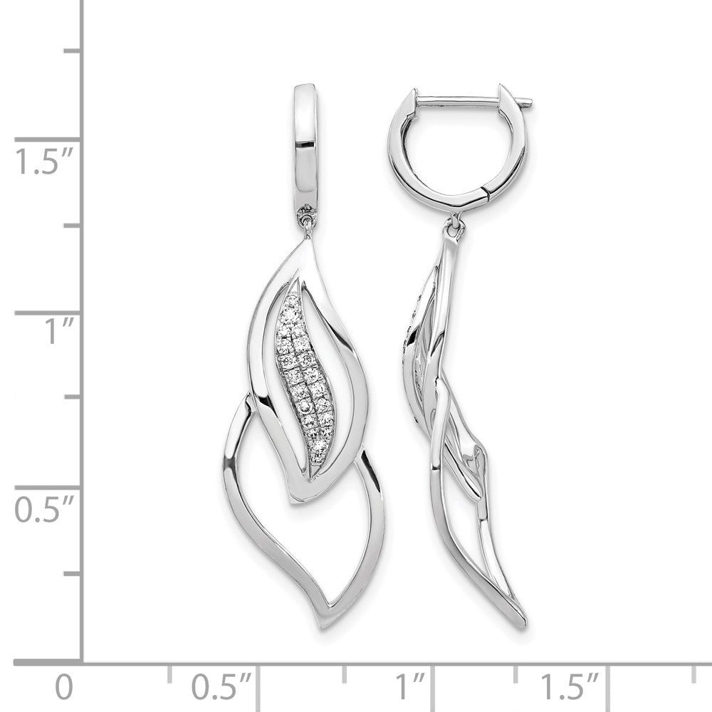 14k White Gold Diamond Hinged Hoop Leaf Design Dangle Earrings
