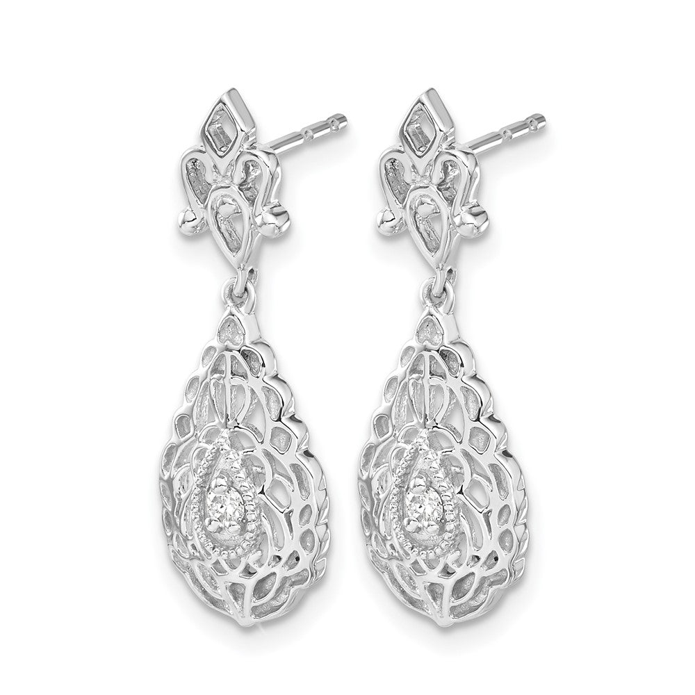 14k White Gold Diamond Teardrop Vintage Post Earrings