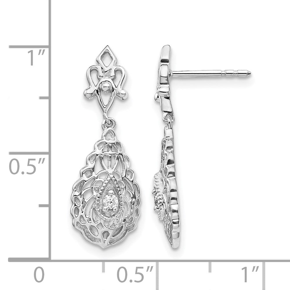14k White Gold Diamond Teardrop Vintage Post Earrings