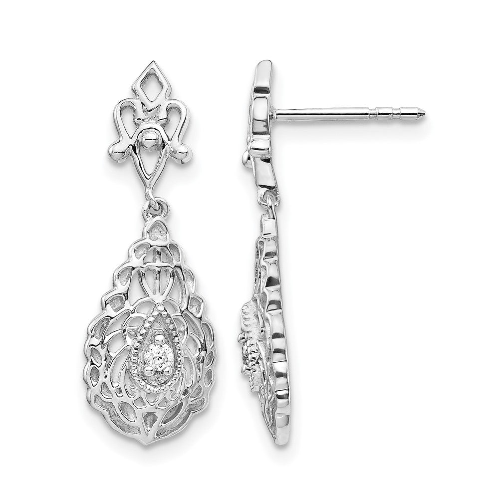 14k White Gold Diamond Teardrop Vintage Post Earrings