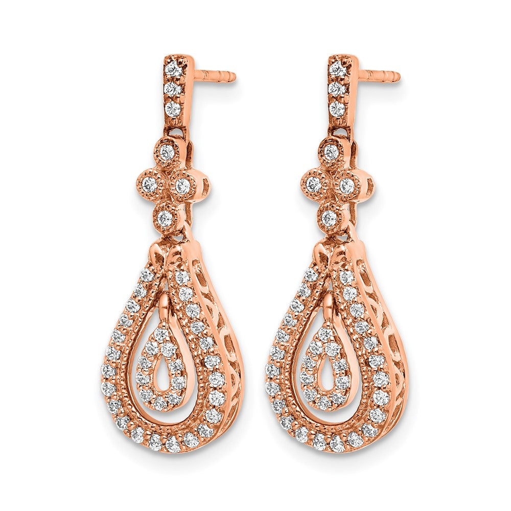 14k Rose Gold Polished Diamond Post Earrings